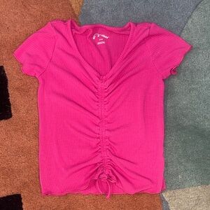 Fuchsia Ruched V-Neck Tee